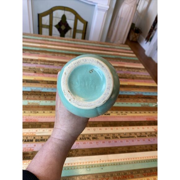 Vtg Weller Pottery Vase Double Handle Blue Floral Bouquet 30s Art Deco Nouveau - Picture 11 of 12